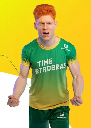 Man in a Petrobras Team shirt with a determined expression.